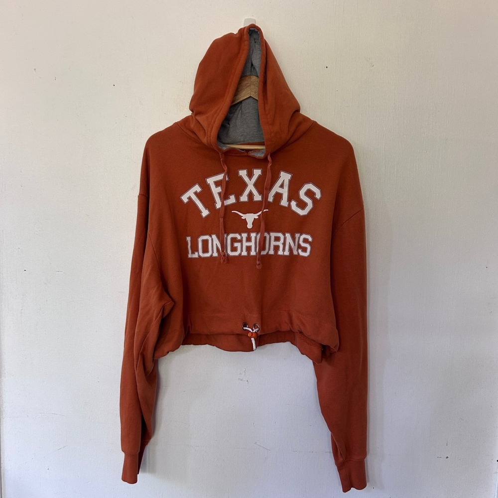 Texas Longhorns Burnt Orange Cropped Hoodie NCAA Graphic Sweatshirt Women L/XL
